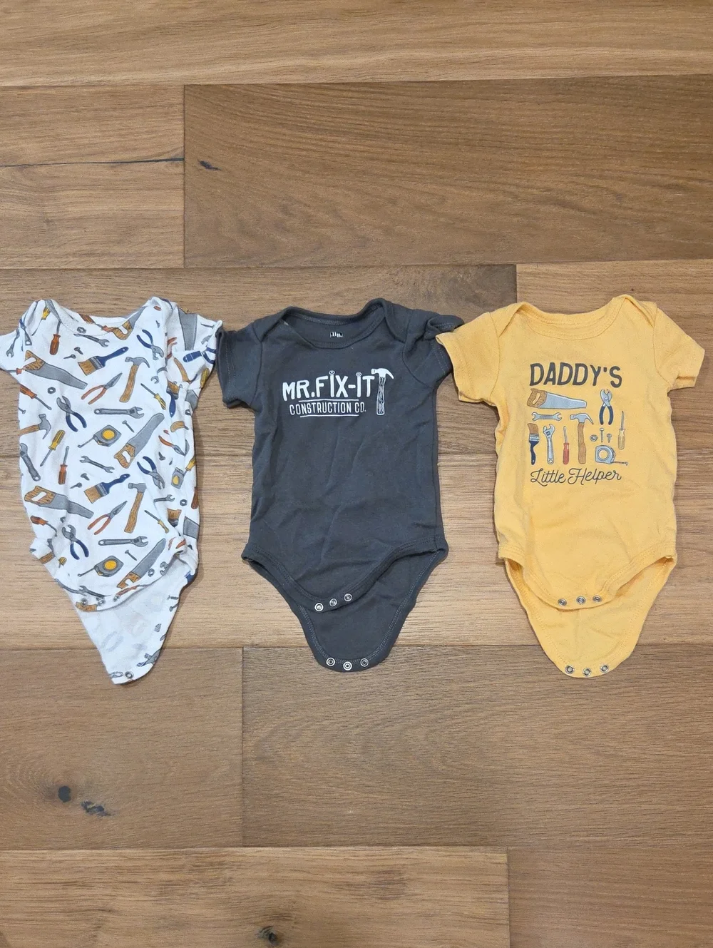 **BUNDLE & SAVE** Construction Theme Bodysuits - Gray, Mustard, White (3-Pack)